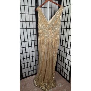 kate kasin gold dress Kate Kasin Rose Gold Sequin Maxi Gown Dress NWT main image 0